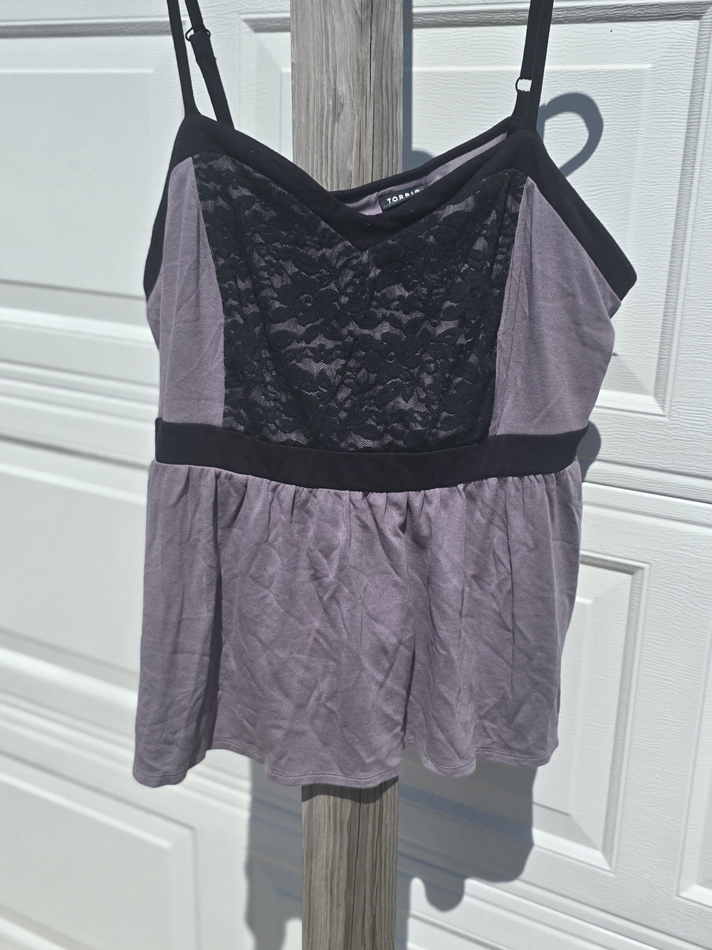 Torrid Grey Lace-Front Peplum Cami with Black Trim 4X